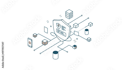 Isometric Illustration of Digital Security and Data Protection.