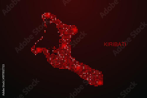 Kiribati Map - Digital dotted map with glowing red points on dark background, modern technology style, abstract data network design, clean minimal vector illustration.