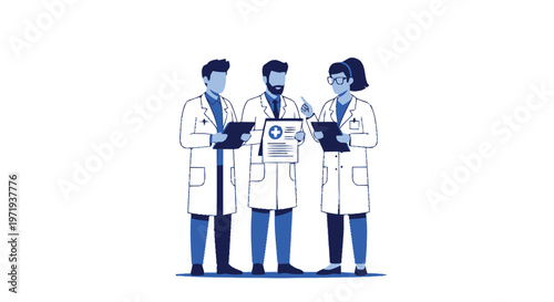 Medical professionals in white coats reviewing patient records together.