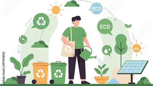 Eco-Conscious Lifestyle: A person in a nature-friendly posture engages in a sustainable lifestyle.