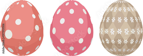 Easter Egg Vector Set with Polka Dots and Flower Patterns for Holiday, Spring, and Decorative Designs