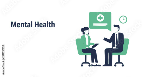 Mental Health Consultation Illustration with Doctor and Patient.