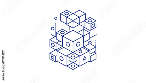 Isometric Projection of Abstract Geometric Shapes with Lines and Circles.