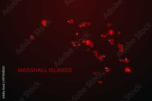 Marshall Islands Map - Digital dotted map with glowing red points on dark background, modern technology style, abstract data network design, clean minimal vector illustration.