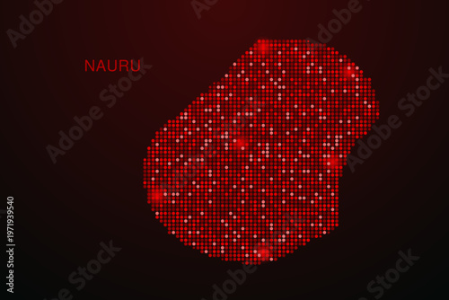 Nauru Map - Digital dotted map with glowing red points on dark background, modern technology style, abstract data network design, clean minimal vector illustration.