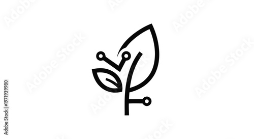 Minimalist Leaf and Circuit Icon Representing Technology and Nature.