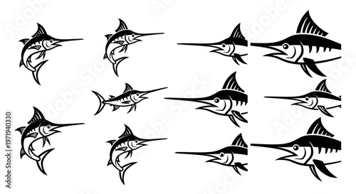 Marlin Fish Silhouettes Collection Vector