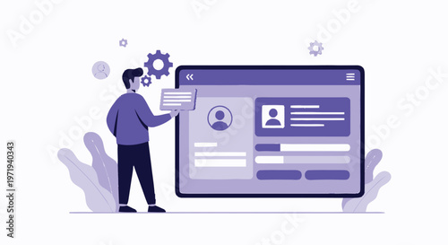 Man Interacting with User Interface on a Digital Screen.