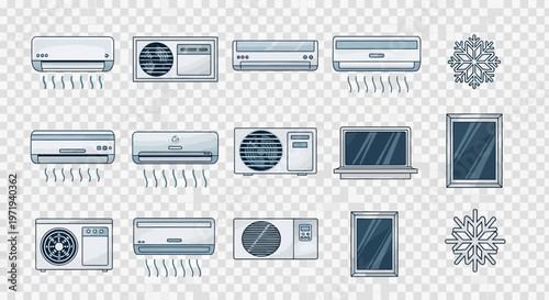 Air Conditioner Units and Snowflakes Icons Set