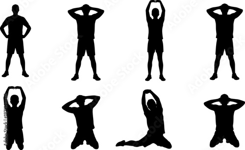 Tug of war silhouettes teamwork struggle competition, group pulling rope dynamic figures, conflict cooperation balance, flat vector illustration