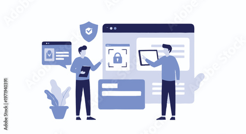 Illustration of Cybersecurity Professionals Working on Data Protection.