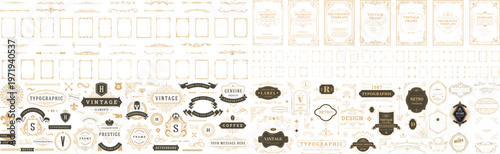 Cuadro en lienzo Set of antique frame whiskey label vintage border retro vector illustration