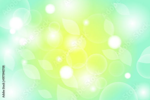 新緑イメージの爽やかな緑グラデーションと葉と光の抽象背景素材