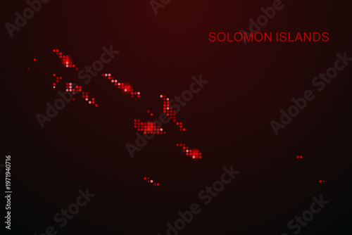 Solomon Islands Map - Digital dotted map with glowing red points on dark background, modern technology style, abstract data network design, clean minimal vector illustration.