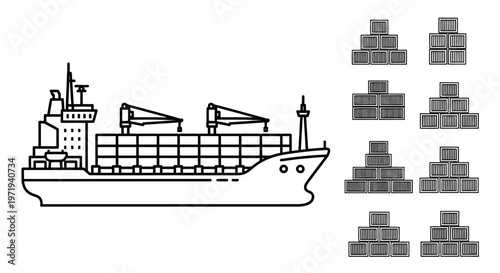 Cargo Ship with Shipping Containers Vector Illustration