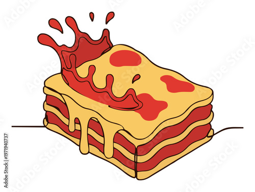 Lasagna slice line art icon. Generative AI