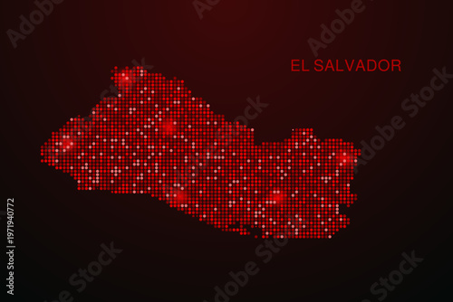 El Salvador Map - Digital dotted map with glowing red points on dark background, modern technology style, abstract data network design, clean minimal vector illustration.