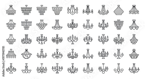Chandelier Icons Set: Vintage and Modern Light Fixture Designs