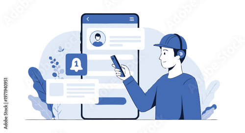 Man Using Mobile Phone for Social Media Notifications.