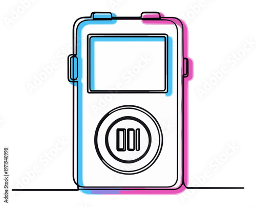 Minimalist continuous line art mp3 player icon. Generative AI