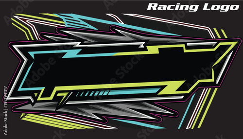 Outline and painted racing logo. Isolated in black background, for t-shirt design, ness purposes.