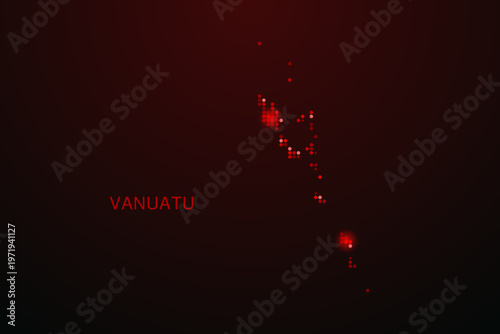 Vanuatu Map - Digital dotted map with glowing red points on dark background, modern technology style, abstract data network design, clean minimal vector illustration.