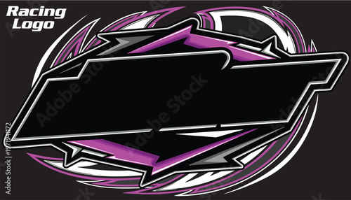 Outline and painted racing logo. Isolated in black background, for t-shirt design, ness purposes.