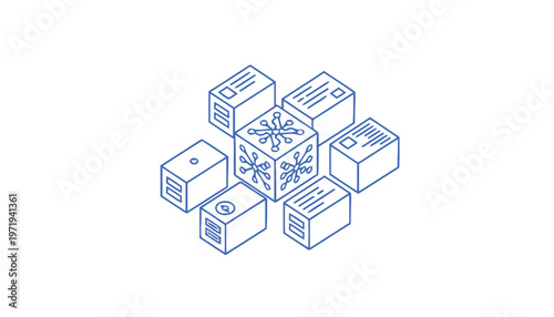 Isometric Cubes with Snowflake and Various Designs on White Background.