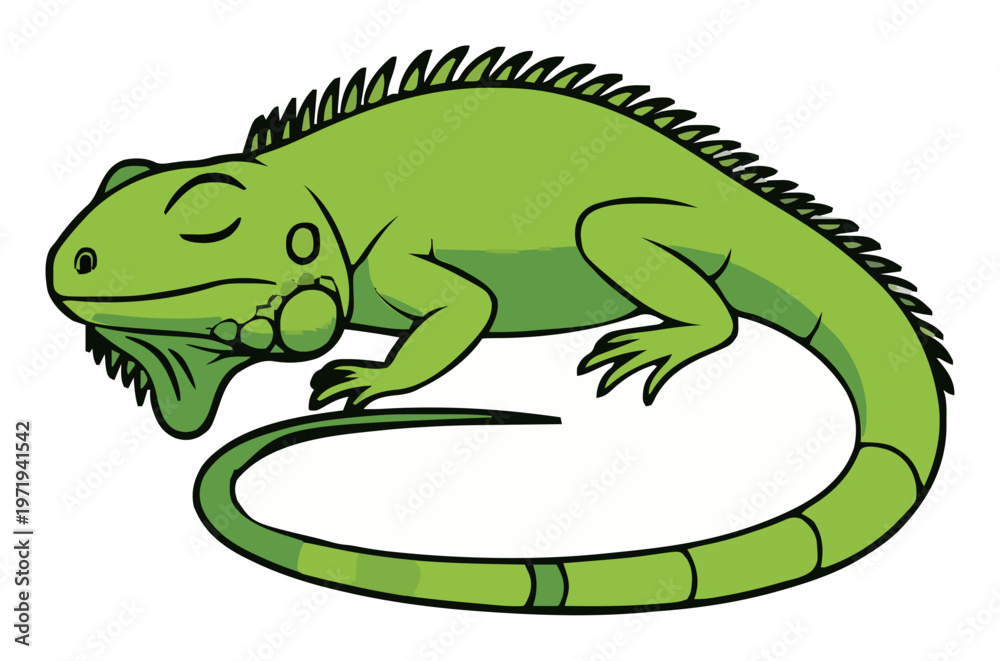 Fototapeta premium Minimalist line art green iguana front view icon. Generative AI