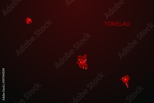 Tokelau Map - Digital dotted map with glowing red points on dark background, modern technology style, abstract data network design, clean minimal vector illustration.