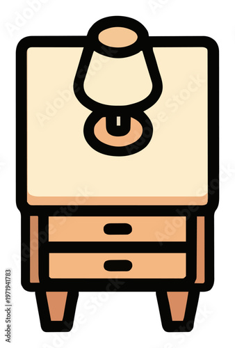 Minimalist nightstand top down line art icon. Generative AI