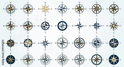 Collection of Vintage Compass Rose Designs for Navigation and Direction