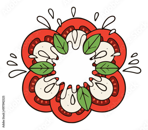 Minimalist continuous line caprese salad icon vector. Generative AI