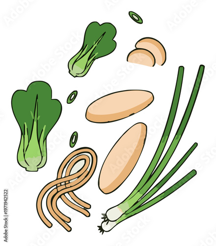 Minimalist line art chicken chow mein icon. Generative AI