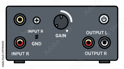 Minimalist outline turntable preamp audio icon. Generative AI