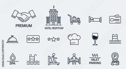 Hotel and Hospitality Icons: Premium Services, Amenities, and Travel Icons