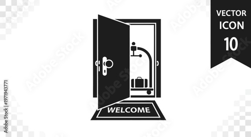Hotel Bellhop Luggage Cart Icon - Welcome Door Open
