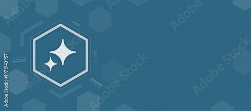 Vector sparkling stars icon on blue hexagon background with copy space for quality and magic