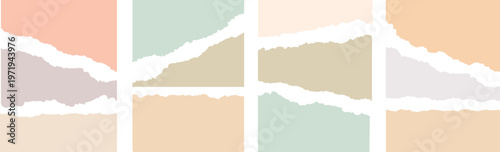 Torn sheets of paper with jagged edges, ripped paper, jagged border, sheets of paper. Collection of realistic ripped pieces of scrap paper, Sticky notes, and notebook pages.