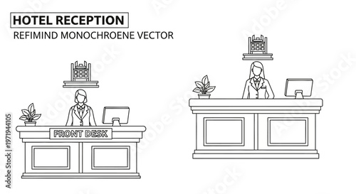Hotel Reception Desk with Staff Member - Vector Illustration