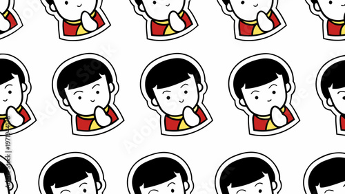Cute Boy Sticker Character Seamless Pattern Vector Illustration