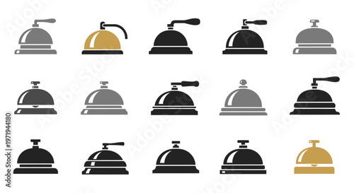 Hotel Service Bell Icons - Vintage Reception Desk Call Buttons Collection