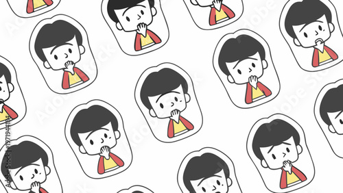 Cute Kawaii Boy Character Sticker Seamless Pattern Vector Illustration
