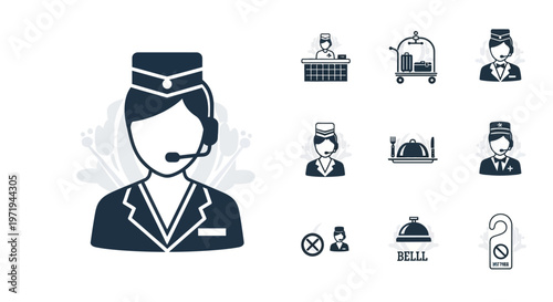Hotel Staff Icons: Concierge, Receptionist, Bellhop, Room Service