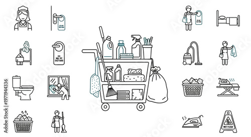 Housekeeping and Cleaning Service Icons Set
