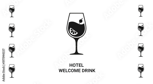Hotel Welcome Drink Icon Set - Cocktail Glass with Fruit