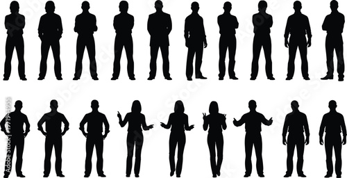 people, silhouette, group, business, team, men, women, standing, pose, collection, professional, corporate, character, human, isolated, black, figures, diversity, posture, set