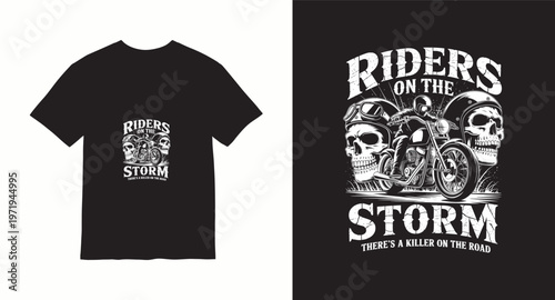 Biker on motorcycle with skulls storm weather danger killer on road