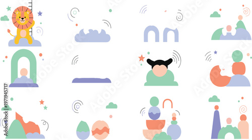 Mental Health Awareness Vector Set with Anxiety, Stress, Emotional States, Support Scenes and Abstract Psychology Concepts for Wellness and Therapy Design.