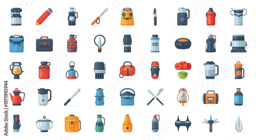 Outdoor Gear Icons: Camping, Hiking, Travel Equipment Collection